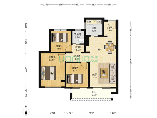 铂悦名邸 3室1厅1卫 104平方