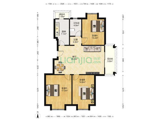 新地雅苑 3室1厅1卫 111平方