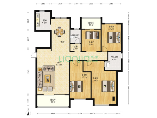 皇庭丹郡 4室1厅2卫 168平方