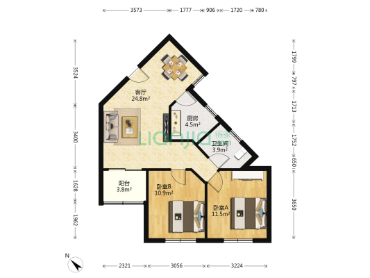 天源大厦 2室1厅1卫 75平方