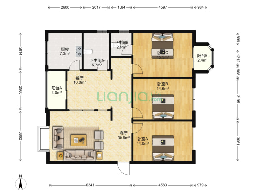 长城嘉苑(洪山) 3室2厅2卫 141平方