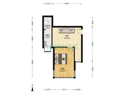 花西公寓 1室1厅1卫 38平方