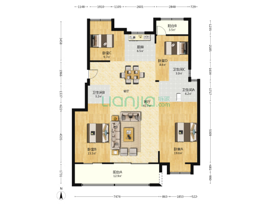 大东海天樾 4室1厅3卫 150平方