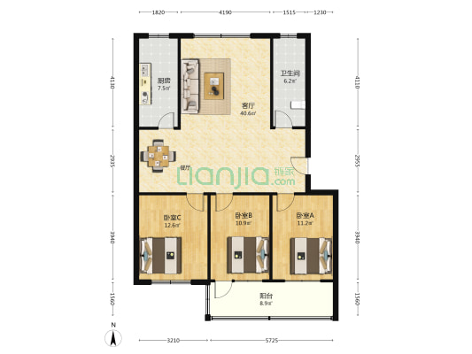 葛家社区 3室1厅1卫 122平方