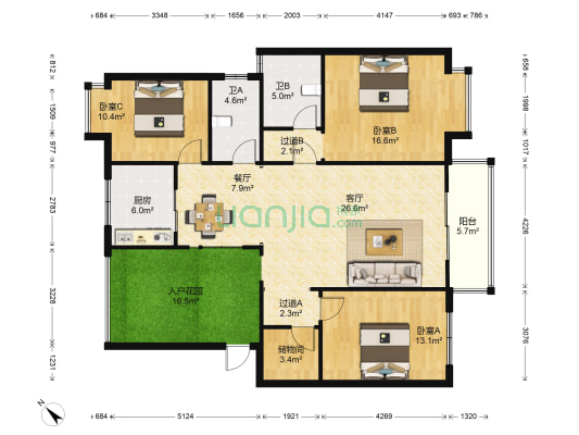 华田亲水湾 3室2厅2卫 137平方