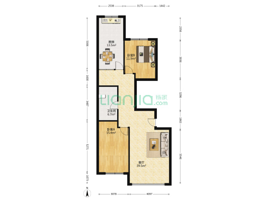 华晟花园 2室1厅1卫 116平方