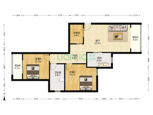 盛大花苑 2室1厅1卫 107平方