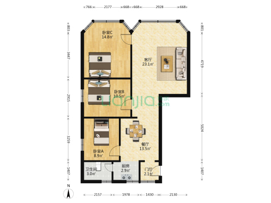 锦山里三排路 3室2厅1卫 84平方