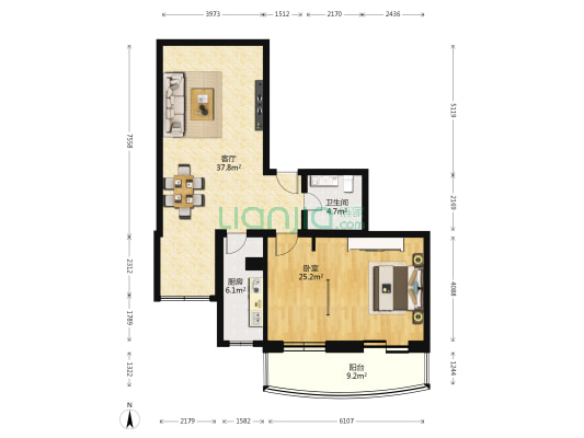 阳光都市 1室1厅1卫 117平方