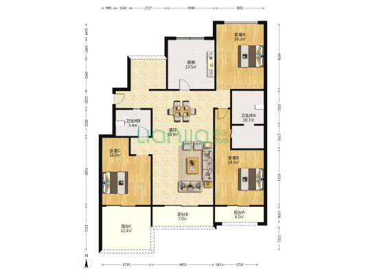 阳光城西郊半岛远致阁 3室1厅2卫 182平方