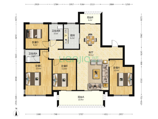 东麟府 4室1厅2卫 141平方