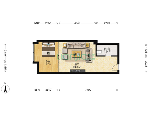 千喜华城 1室1厅1卫 52平方