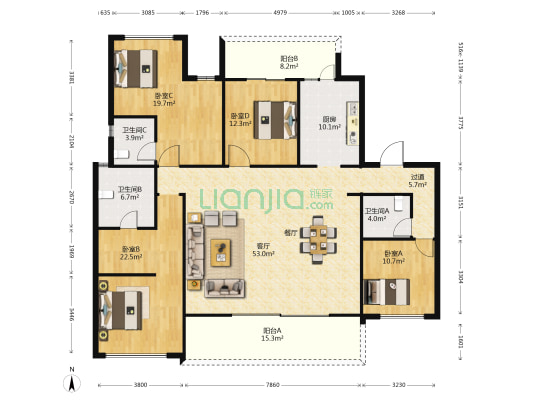 华夏四季A5悦璟苑 4室1厅3卫 205平方