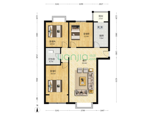 禾木花苑二期 3室1厅1卫 127平方
