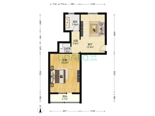 崇文门东大街 1室1厅1卫 59平方