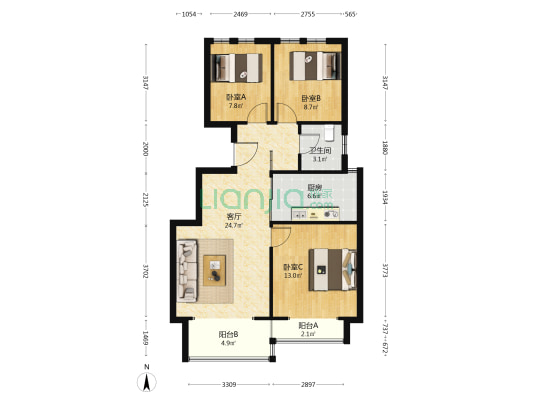 四季花语四期 3室1厅1卫 88平方