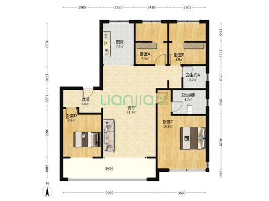 影都学府二期 4室1厅2卫 129平方