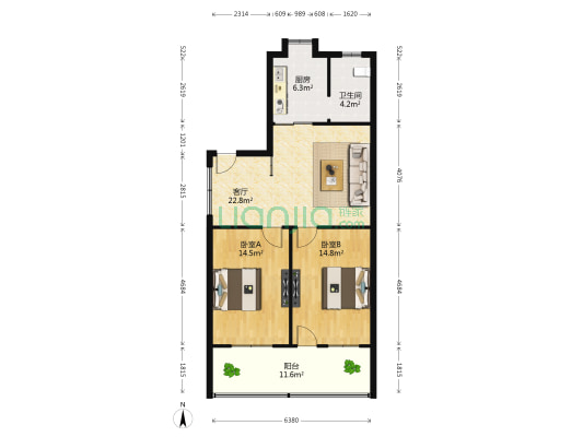福星楼 2室1厅1卫 91平方