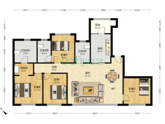 中骏天荟 4室1厅3卫 163平方