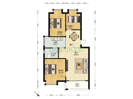 藤翠苑 3室1厅1卫 92平方