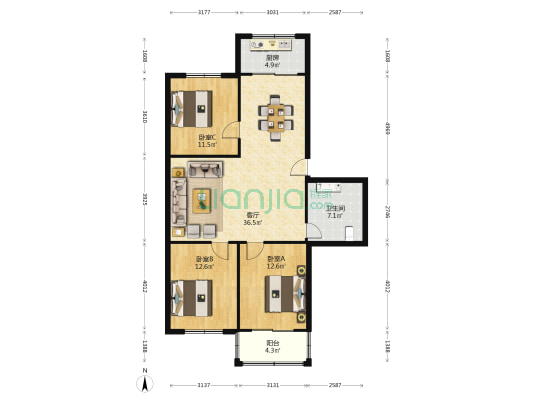 府前路 3室1厅1卫 105平方