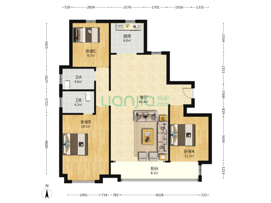 中海九樾 3室1厅2卫 143平方