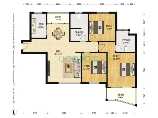 望景苑 3室1厅2卫 137平方