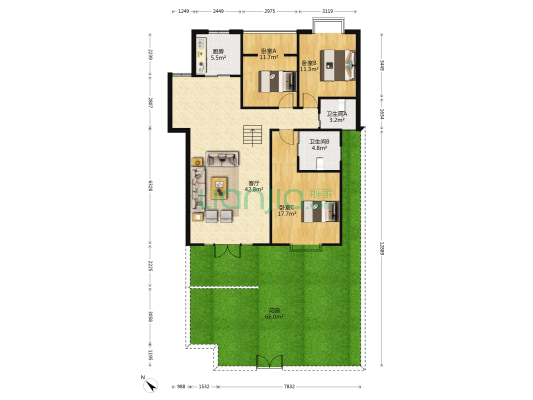 燕沙庭院 3室1厅2卫 108平方