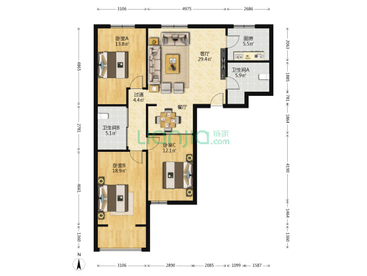 兰海佳苑 3室1厅2卫 139平方
