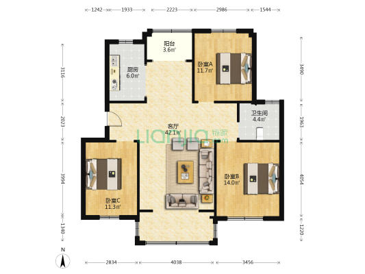 工广小区 3室1厅1卫 113平方