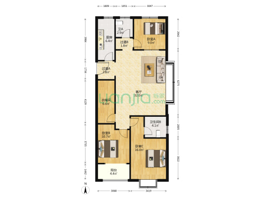 恒信·天悦 3室1厅2卫 139平方