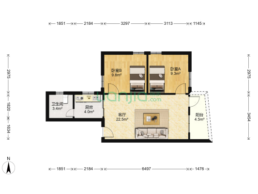 园中园小区 2室1厅1卫 62平方