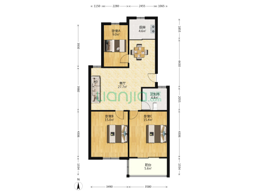 八方锦苑 3室1厅1卫 95平方