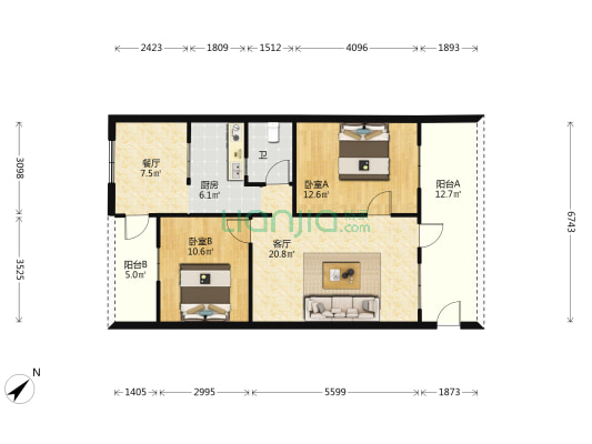 东正新河北路 2室2厅1卫 86平方