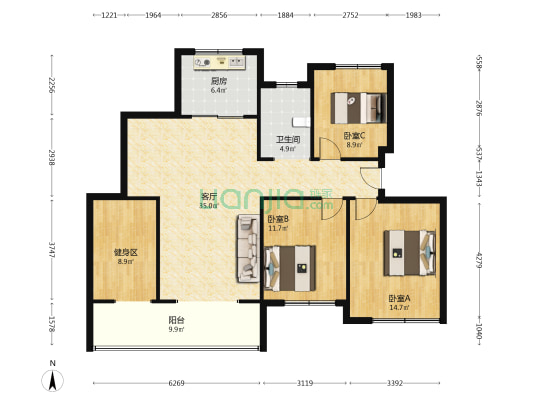 虹亚明湖之星 3室1厅1卫 152平方
