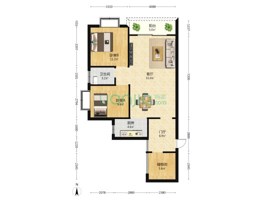 富通雅居 2室1厅1卫 85平方
