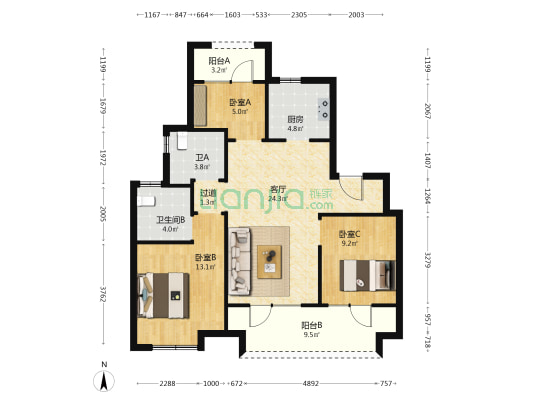 金地格林澜山 3室1厅2卫 99平方
