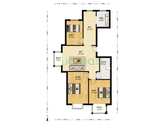 森百花园 3室2厅1卫 116平方