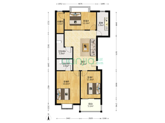 利德摩尔住宅楼 3室1厅2卫 127平方