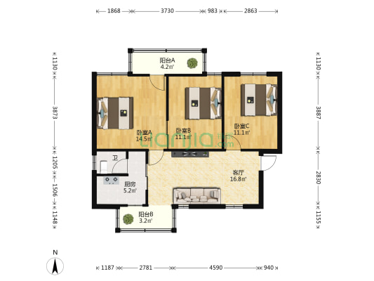 长青路10号宿舍楼 3室1厅1卫 71平方
