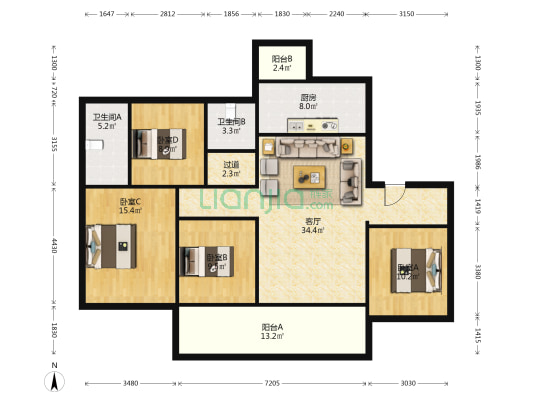 旭辉江山和鸣花园 4室1厅2卫 143平方