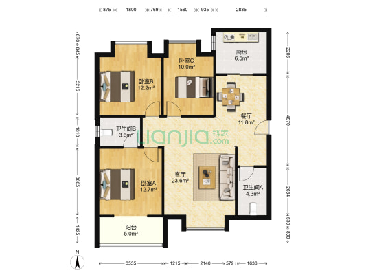 浩林方里 3室2厅2卫 119平方