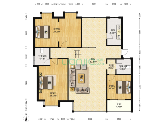 鸿瑞公寓 3室1厅2卫 160平方