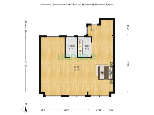 和睦广场帝景湾 1室0厅1卫 105平方