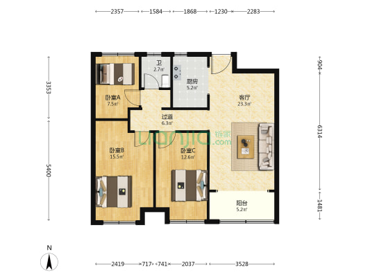 萃悦华府 3室1厅1卫 114平方