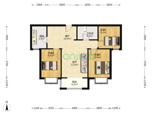 泰悦御庭 3室2厅1卫 105平方