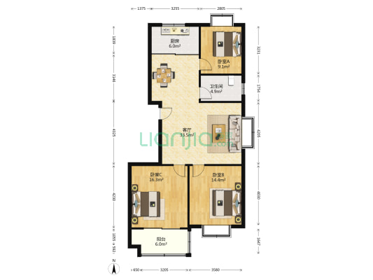 浞景雅苑 3室1厅1卫 120平方
