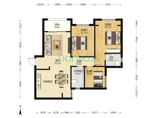 荣盛观云郡花漾里组团 3室1厅2卫 99平方