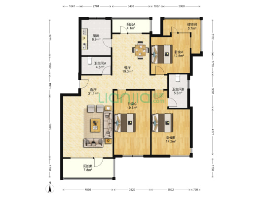 良运花园 3室2厅2卫 136平方