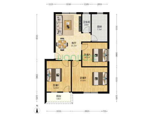 北海救助站宿舍 3室1厅1卫 80平方